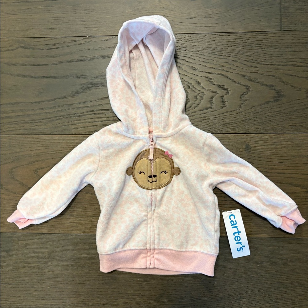 Carters pink monkey baby girl hoodies 3-6M NWT retail $35